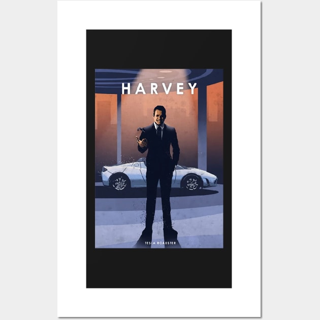 Harvey Specter Suits  - Tesla Roadster - Car Legends Wall Art by Great-Peoples